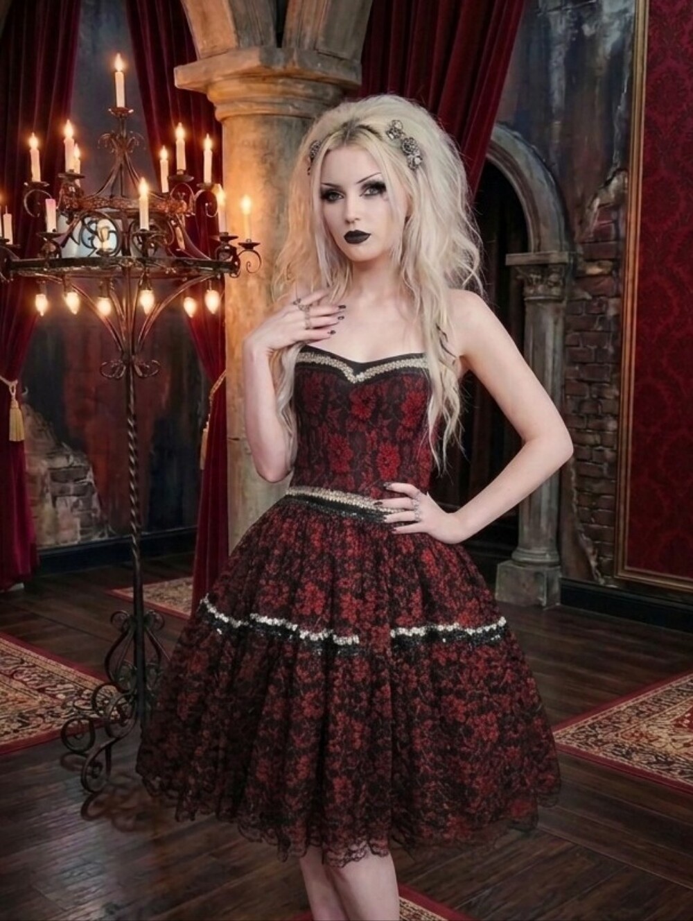 Cosplay Gothic Vampire Lace Dress Halloween Costume Prom Party Outfit